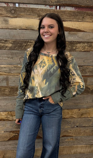 The Around This Aztec Olive Top