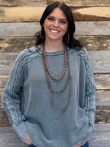 The Do Not Wait Ash Jade Cable Sleeve Sweater