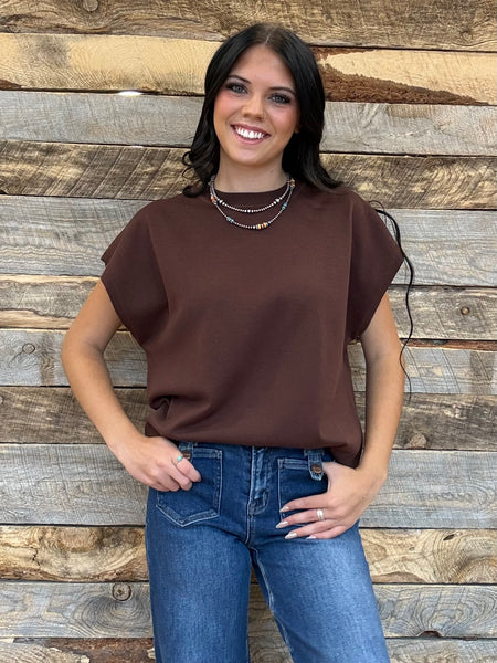 The Talk To Them Brown Sweater Tank Top