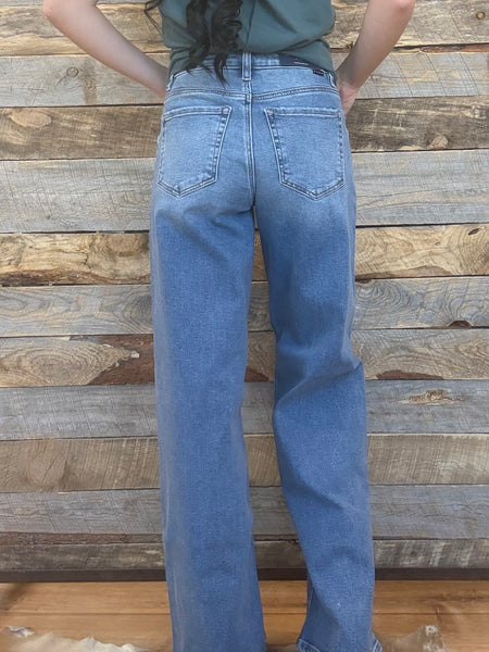 The Nicole Slouchy Wide Side Shadow Wash Jeans