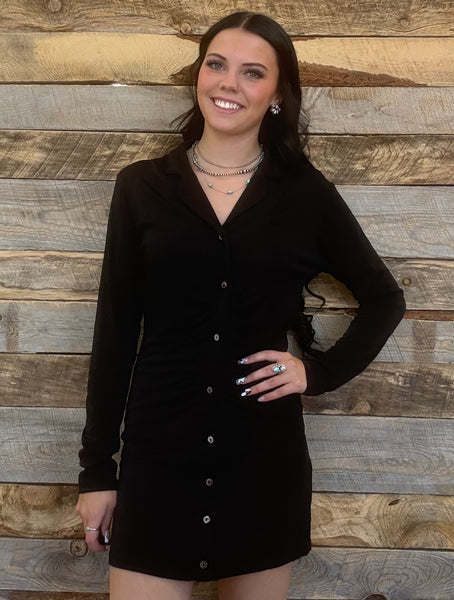 The Button Down Black Tunic Dress