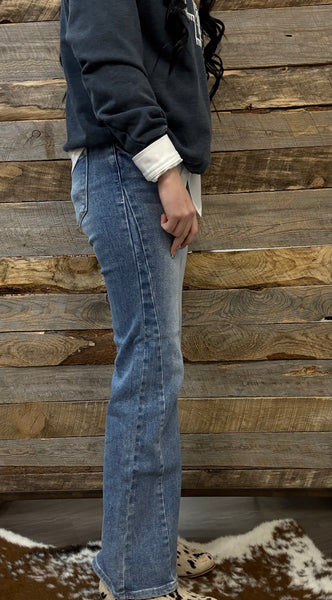 The Sharon High Rise Straight Leg Ankle Medium Jeans