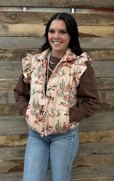 The Wagon Wheel Ruffle Taupe Vest