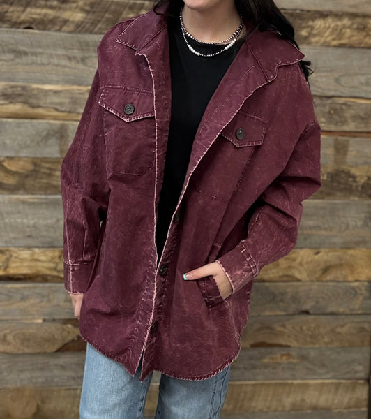 The Way To It Mineral Wash Button Wine Jacket