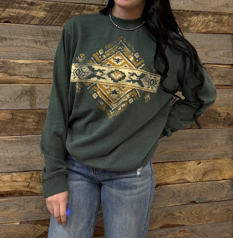 The Short Walk Aztec Mineral Olive Sweatshirt
