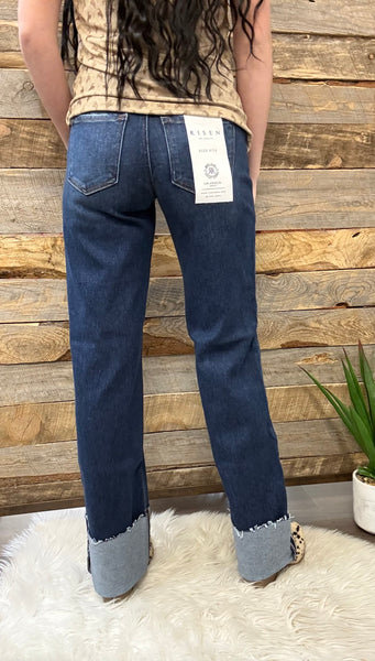 The Hope Mid Rise Wide Straight Dark Jeans