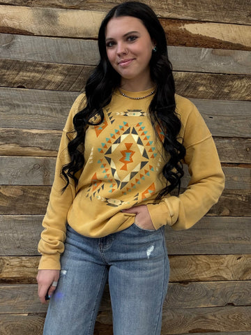 The Take A Walk Aztec Mineral Mustard Sweatshirt