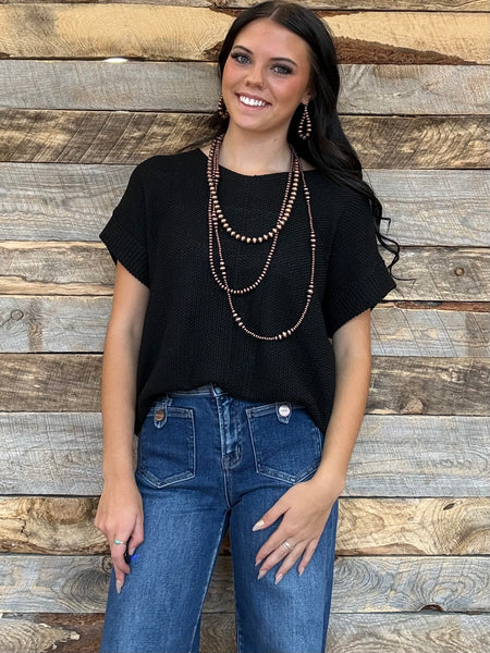The Talk To It Black Sweater Cuff Top