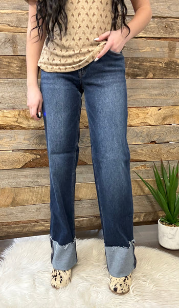 The Hope Mid Rise Wide Straight Dark Jeans