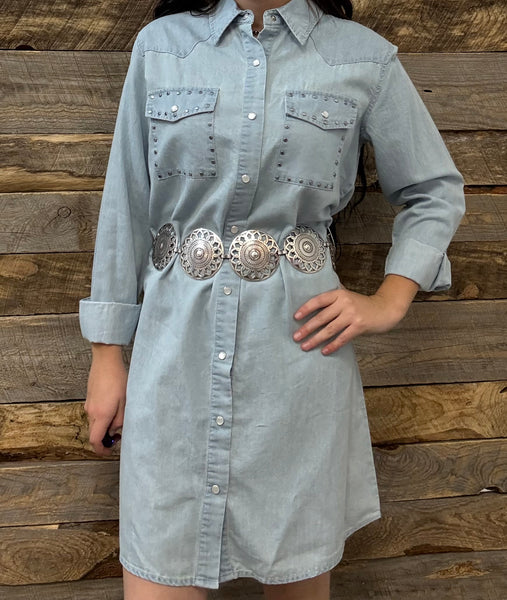 The Studded Pearl Denim Top Jacket Dress