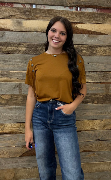 The Let's Get Fringy Rust Top