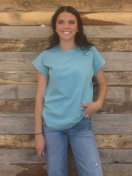 The Take It Basic Dusty Teal Top