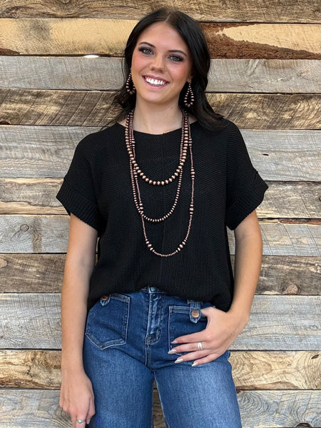 The Talk To It Black Sweater Cuff Top