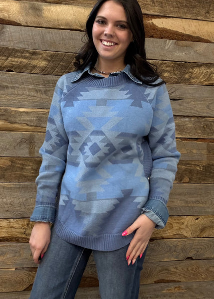 The Knitted Round Hem Sweater Buffalo Button Aztec Sweater