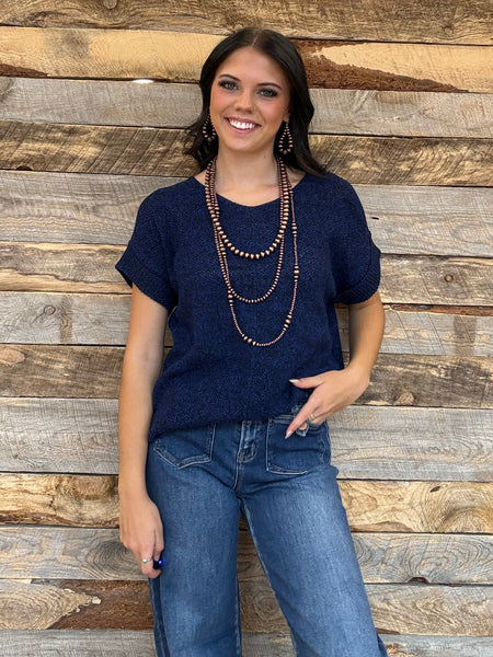 The Talk To It Navy Sweater Cuff Top
