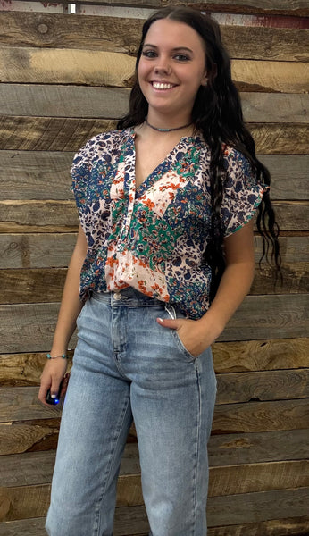 The Look Here Teal Mix Top