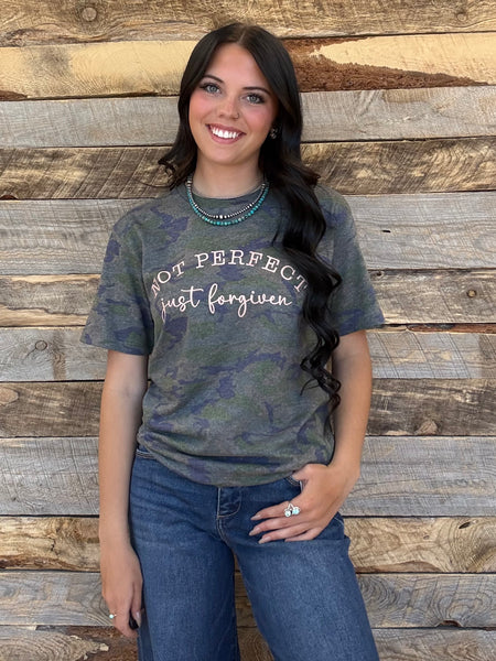 The Not Perfect Just Forgiven Camo Tee