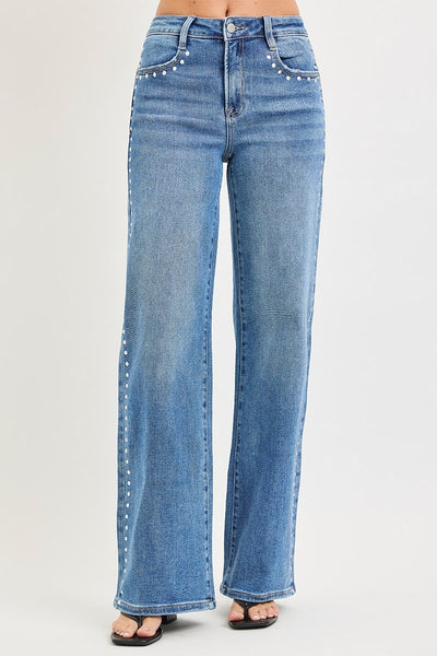 The Ida High Rise Wide Studded Jeans