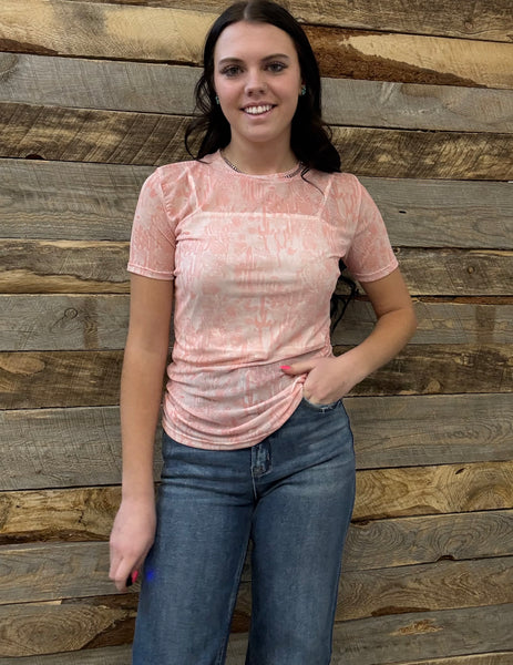 The Western Print Pink Mesh Top