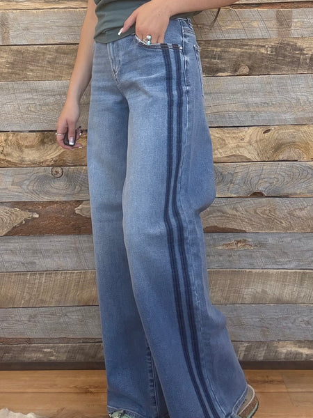 The Nicole Slouchy Wide Side Shadow Wash Jeans