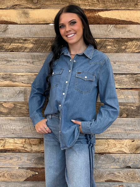 The Great Classic Western Yoke Button Down Denim Top