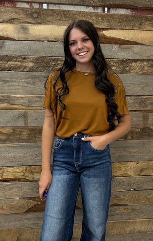 The Let's Get Fringy Rust Top