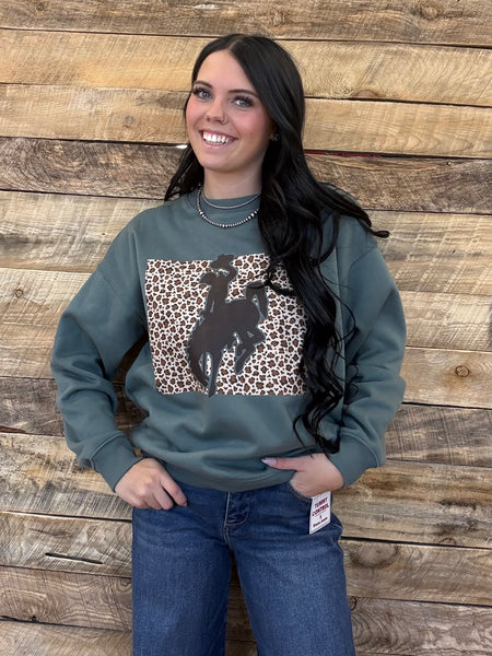 The Come Here Leopard Bronc Basil Sweatshirt