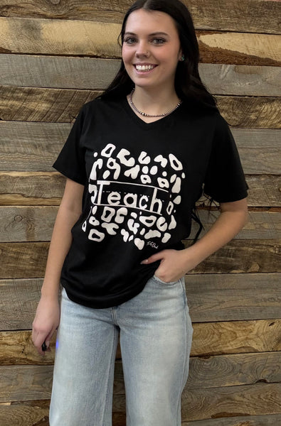 The Teacher Black V Neck Tee