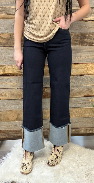 The Waive Mid Rise Crop Wide Cuffed Jeans