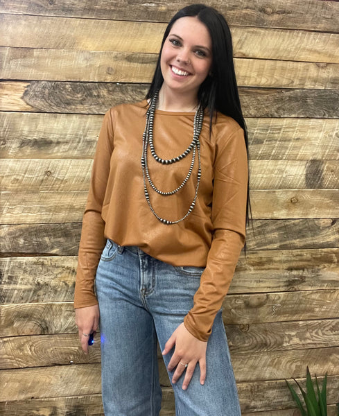 The Long Days Leather Looks Brown Top