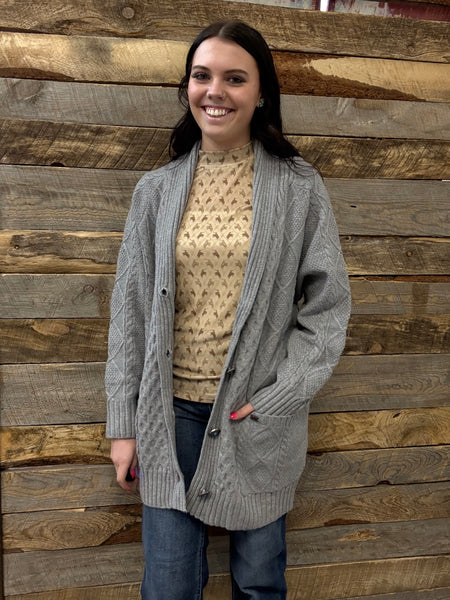 The Come Here Cable Knit Concho Grey Sweater Cardigan