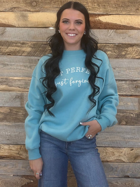 The Not Perfect Just Forgiven Steel Blue Sweatshirt