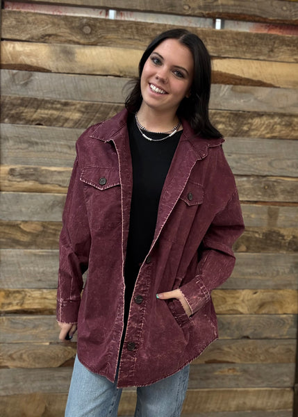 The Way To It Mineral Wash Button Wine Jacket