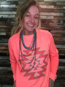 The Aztec Puff Coral Long Sleeve Tee