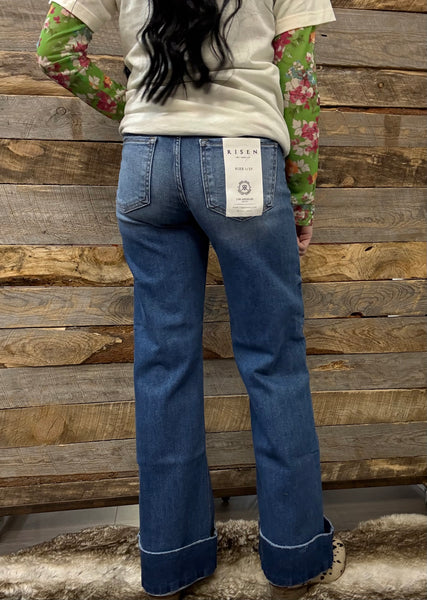 The Danielle Cuffed Wide Leg Dark Jeans