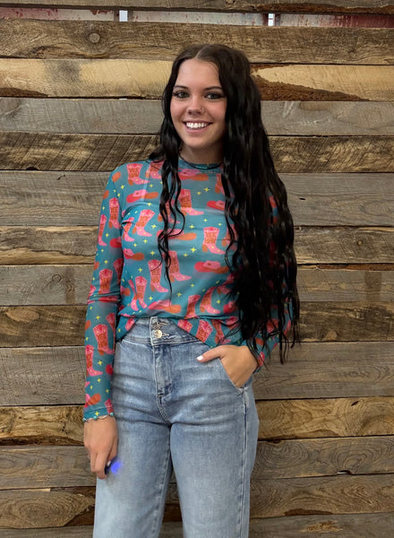 The Boots and Yeehaw Mesh Top