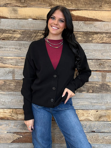 The Way There Button Up Black Sweater