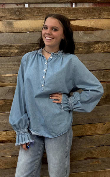 The Darling Denim Pull Over Denim Top