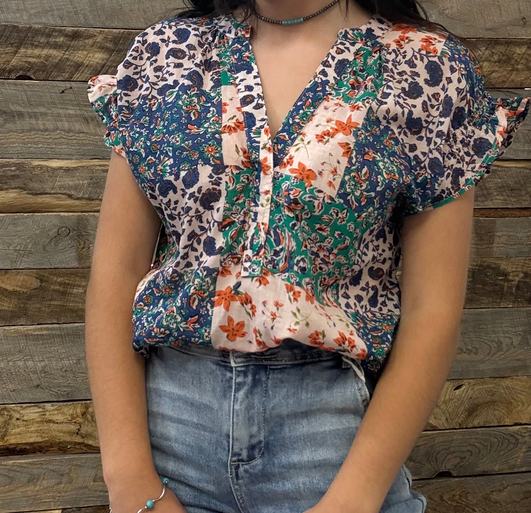 The Look Here Teal Mix Top