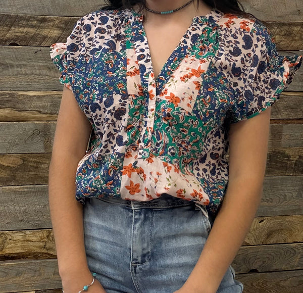 The Look Here Teal Mix Top