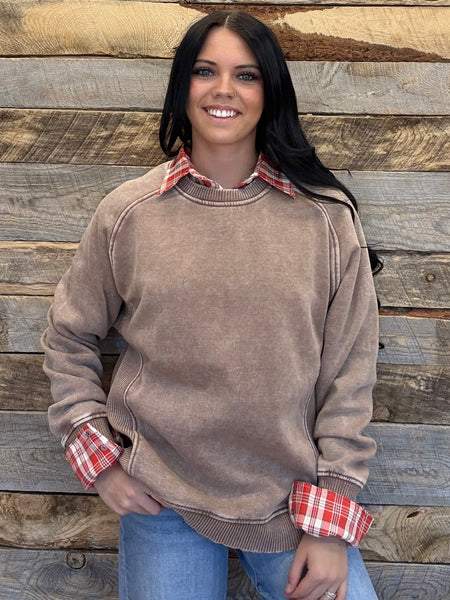 The We Went There Mocha Acid Washed Fleece Sweatshirt