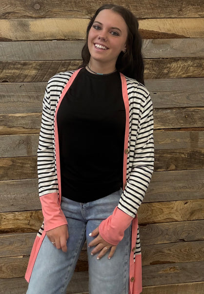 The Coral Striped Cardigan