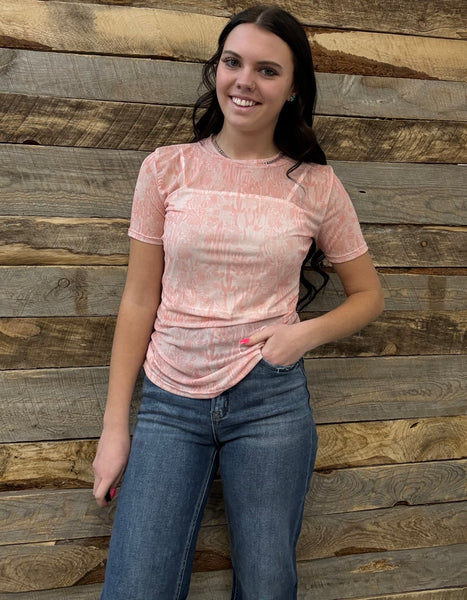 The Western Print Pink Mesh Top