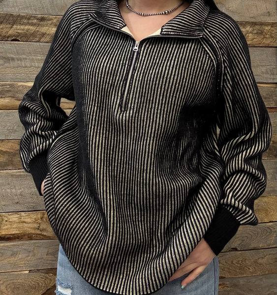 The Keep Me Here Black Quarter Zip Sweater