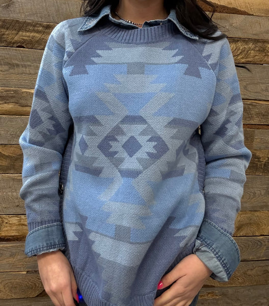 The Knitted Round Hem Sweater Buffalo Button Aztec Sweater