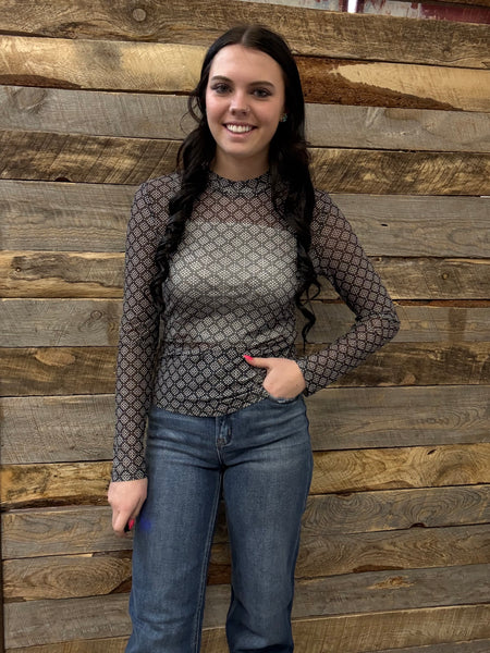 The Diamond Aztec Mesh Top
