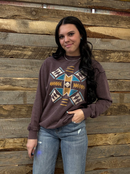 The Take A Look Aztec Mineral Burgundy Sweatshirt