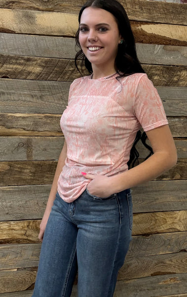 The Western Print Pink Mesh Top