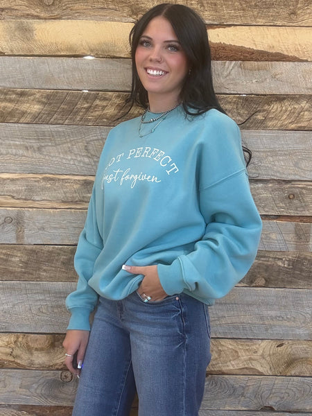 The Not Perfect Just Forgiven Steel Blue Sweatshirt