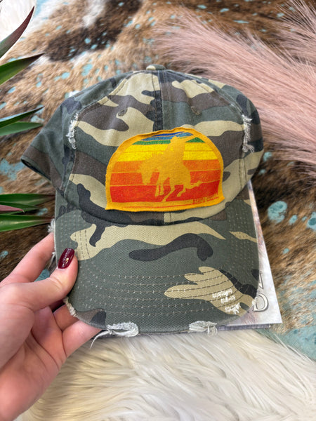 The Sunrise Bronc Distressed Camo Cap